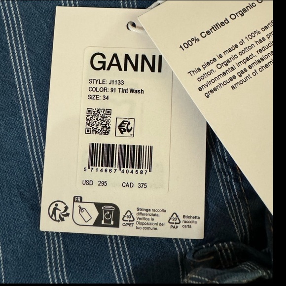 Ganni striped shirt size XS new without tags - blue and white stripes - Picture 5 of 6